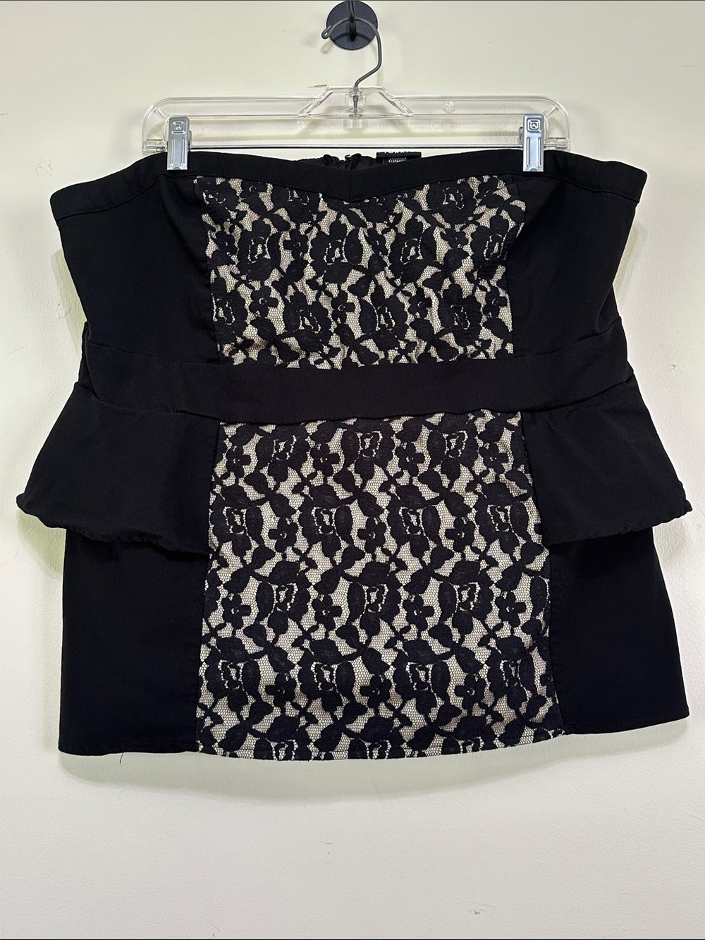torrid Black Lace-Panel Strapless Top with Cream Underlay
